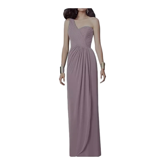 The Dessy Collection One Shoulder Draped Front Slit Maxi Dress Suede Rose Sz 4 - Picture 1 of 12